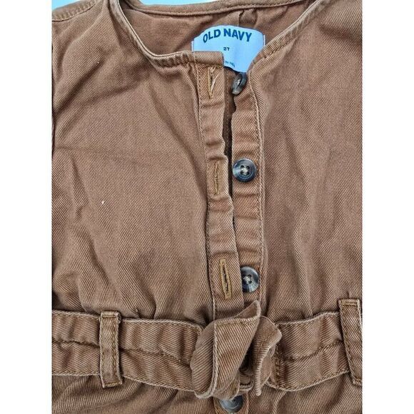 Old Navy Toddler Girls Short Sleeve Romper Belted Button Front Brown Size 2T - Picture 4 of 5
